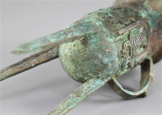 A Chinese bronze Jue vessel, in Shang dynasty style, height 23cm